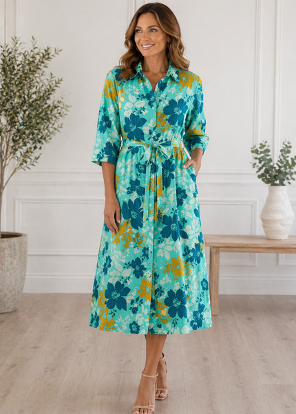 Dress Flower Print Shirt  With Mid Sleeve