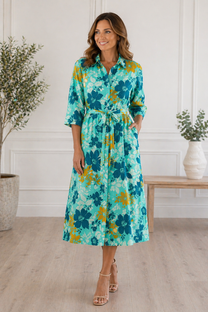 Dress Flower Print Shirt  With Mid Sleeve