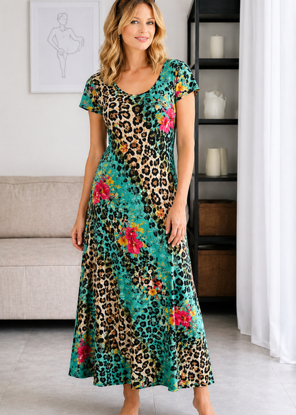 Dress Turq Print Cap Sleeve Reversible