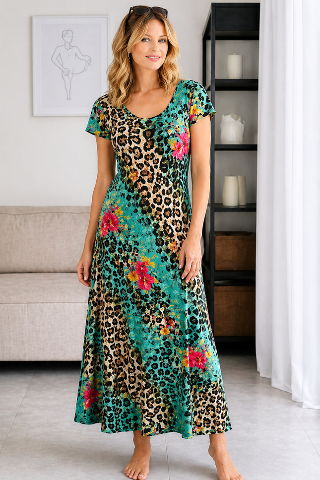 Dress Turq Print Cap Sleeve Reversible
