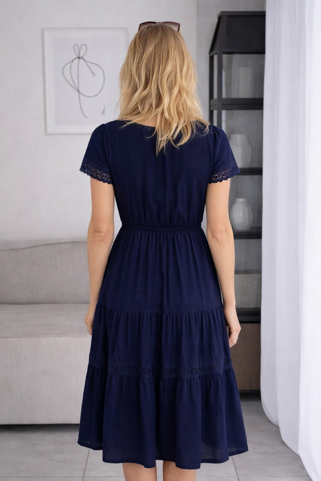 Dress crinkle with lace detailing short sleeve navy
