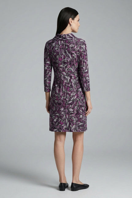 Dress flower print cowl neck long sleeve with pockets