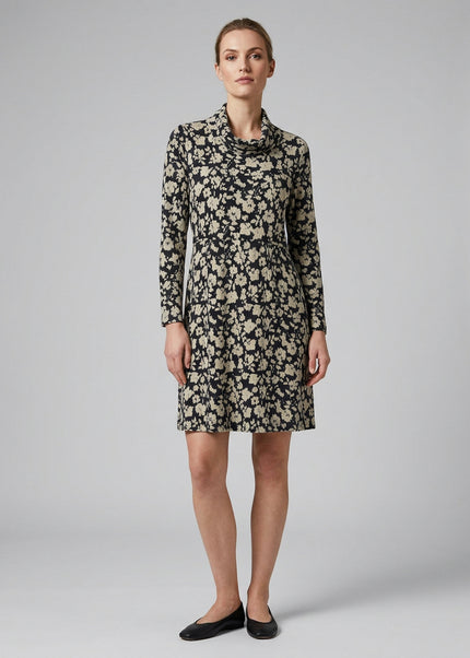 Dress flower print soft touch with cowl neck