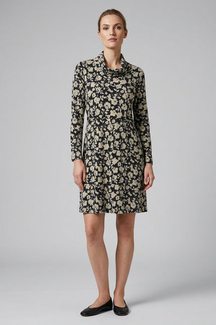 Dress flower print soft touch with cowl neck