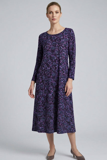Dress flower print round neck soft touch