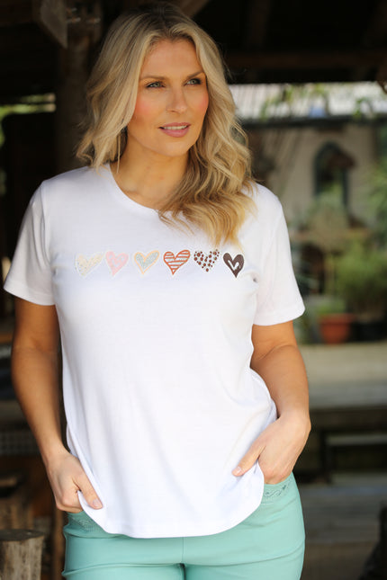 T-Shirt Heart Print Round Neck Short Sleeve