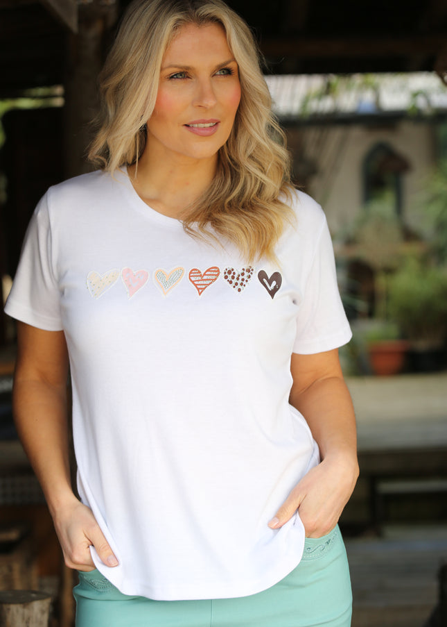 T-Shirt Heart Print Round Neck Short Sleeve