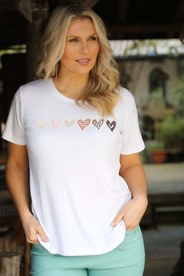 HEART PRINT ROUND NECK T-SHIRT SHORT SLEEVE