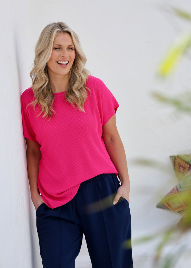 Jumper cerise plain textured cap sleeve