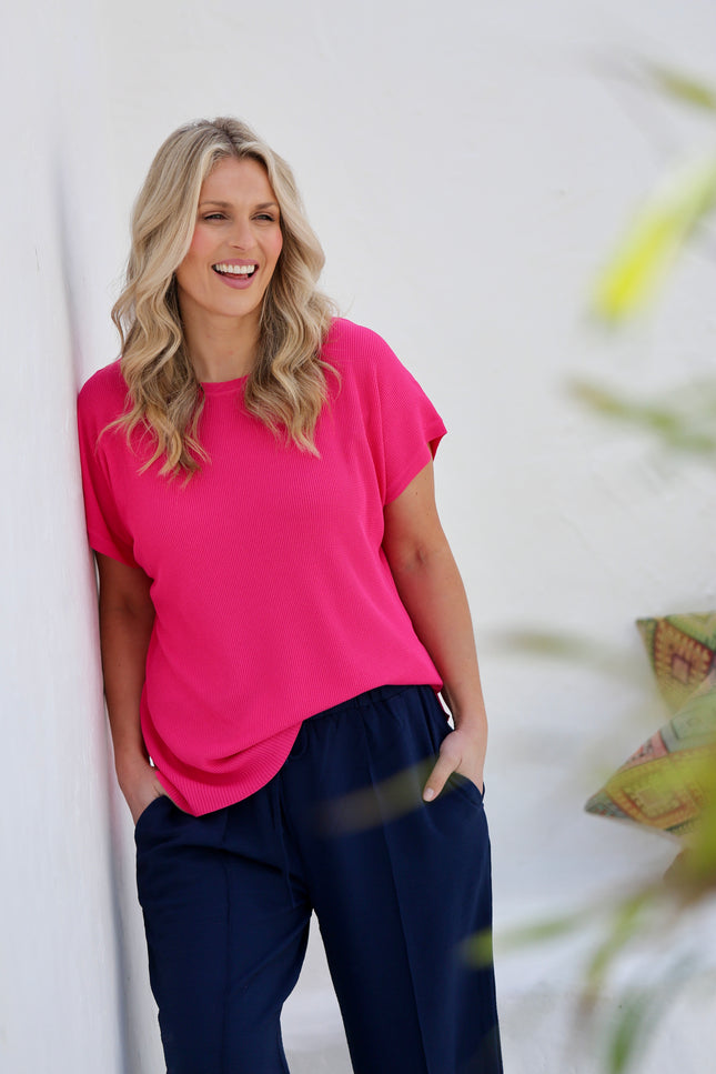 Cerise Plain Textured JUMPER With Cap Sleeve