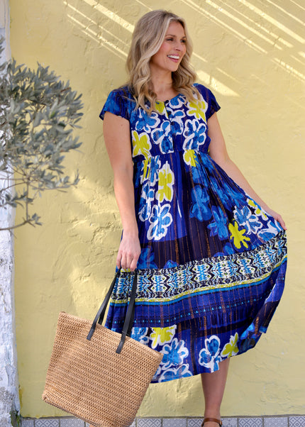 Dress flower border print with cap sleeve