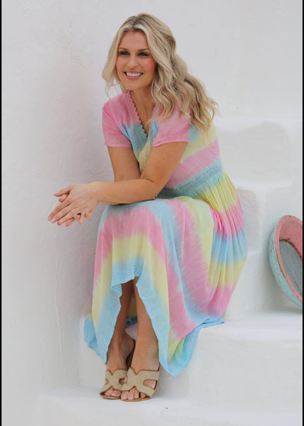 EMBROIDERY DRESS V NECK SHORT SLEEVE