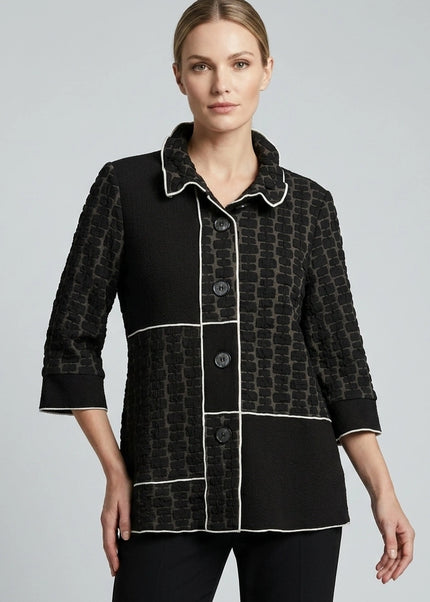 Jacket contrast panel with button and cuff detail