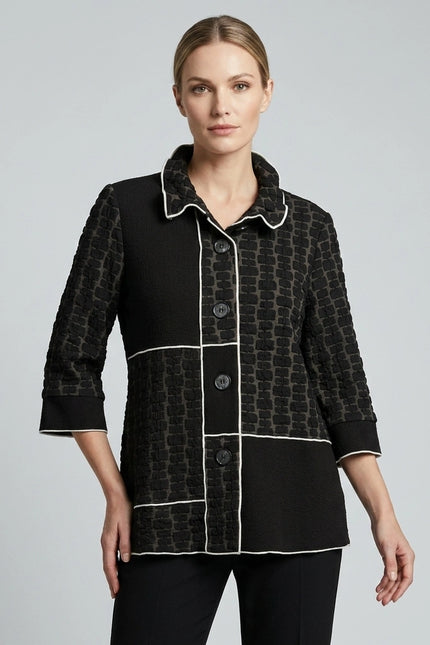Jacket contrast panel with button and cuff detail