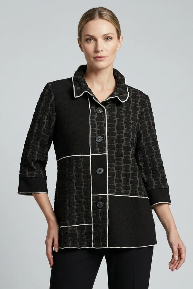 Jacket contrast panel with button and cuff detail