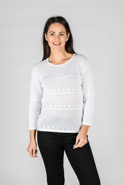 Jumper with round neck and lacy stripe