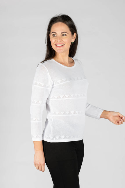 Jumper with round neck and lacy stripe