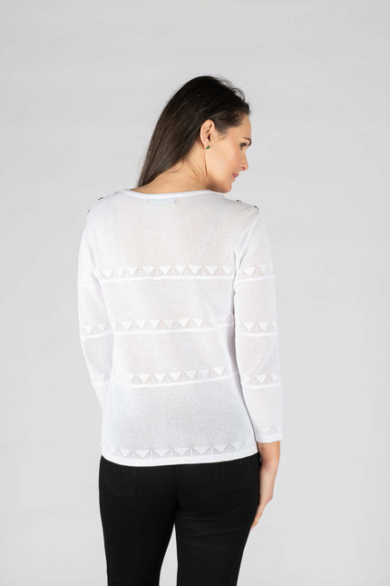 Jumper with round neck and lacy stripe