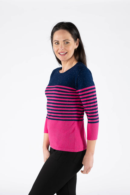 Jumper navy stripe round neck