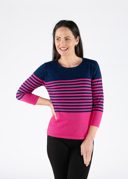 Jumper navy stripe round neck