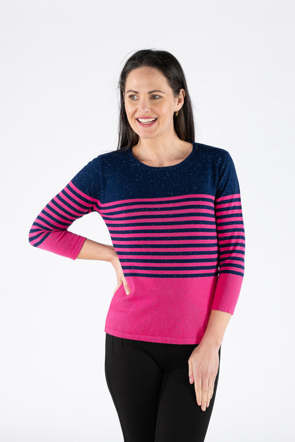 Jumper navy stripe round neck