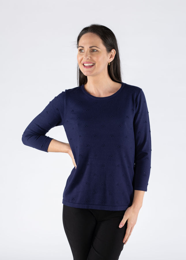 Jumper Navy textured spot with 3/4 sleeve