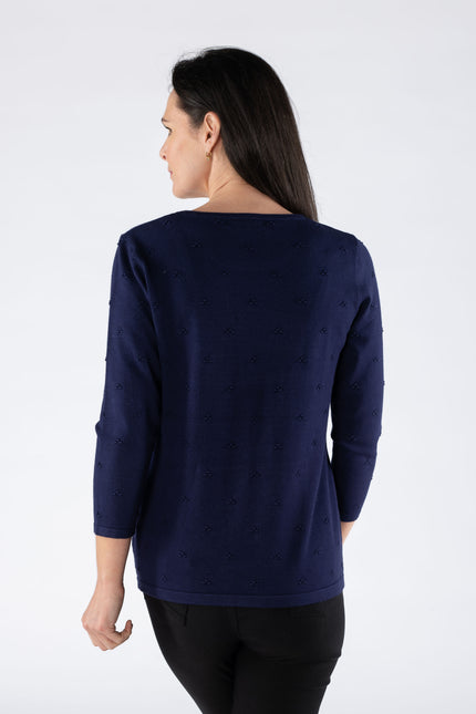 Jumper Navy textured spot with 3/4 sleeve