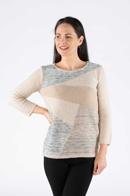 Jumper colour block popcorn round neck