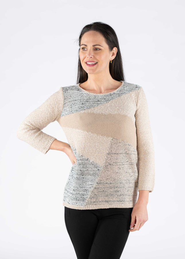 Jumper colour block popcorn round neck
