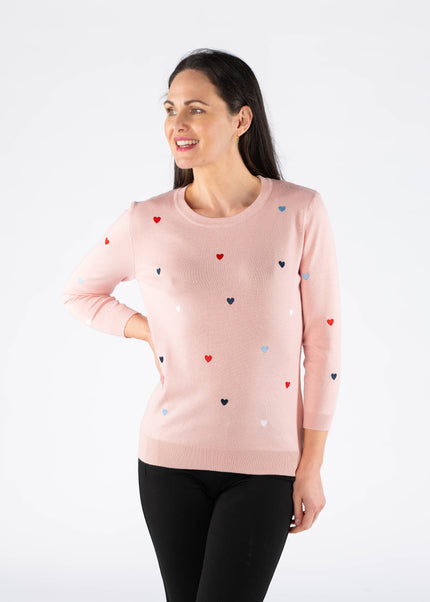 Jumper pink heart embroidery 3/4 sleeve