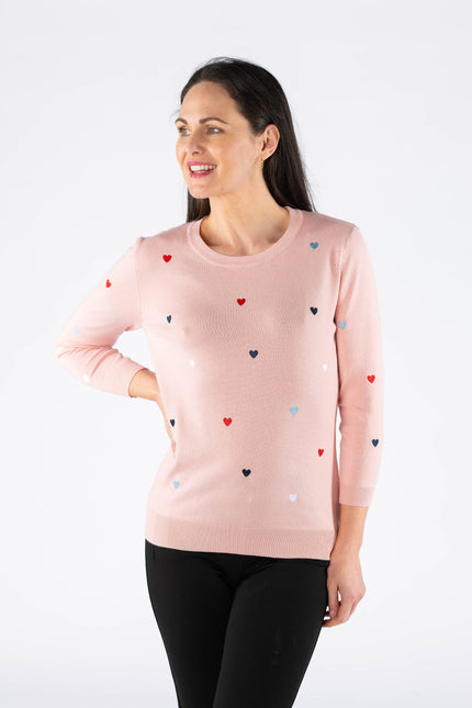 Jumper pink heart embroidery 3/4 sleeve