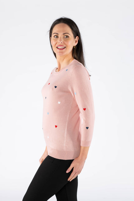 Jumper pink heart embroidery 3/4 sleeve