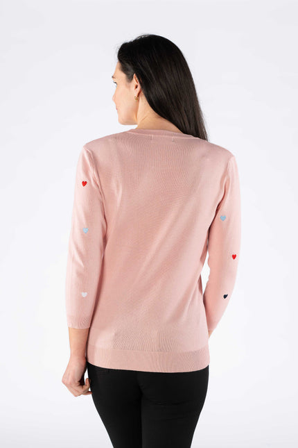 Jumper pink heart embroidery 3/4 sleeve