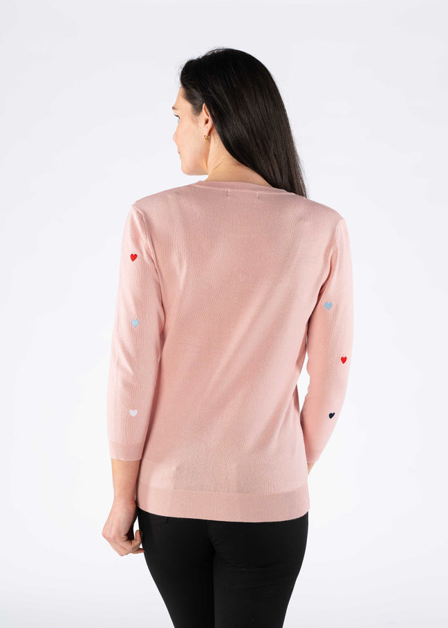 Jumper pink heart embroidery 3/4 sleeve