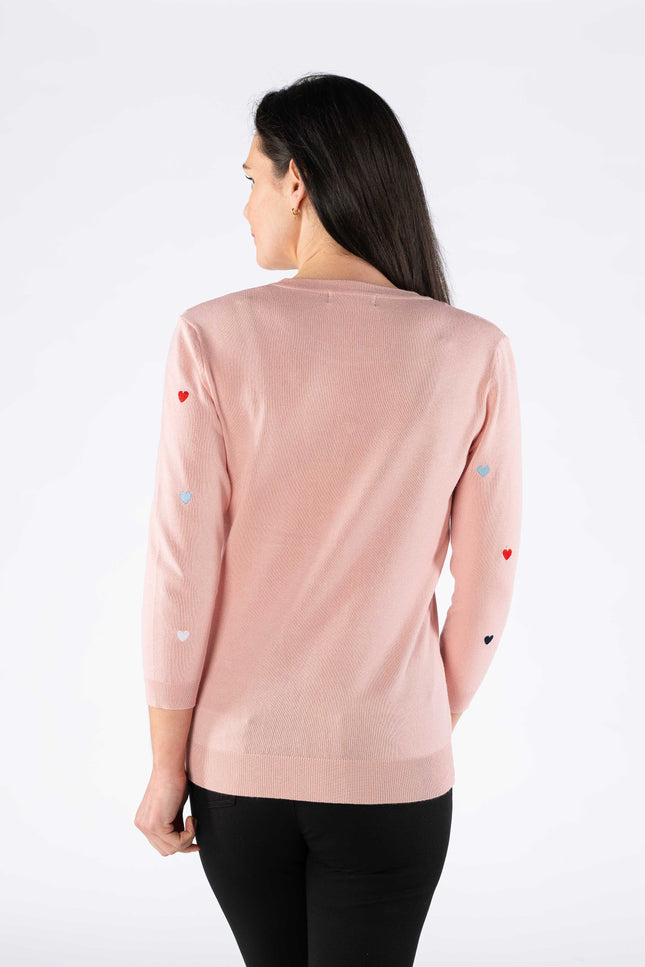 Jumper pink heart embroidery 3/4 sleeve