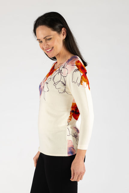 Jumper flower print round neck