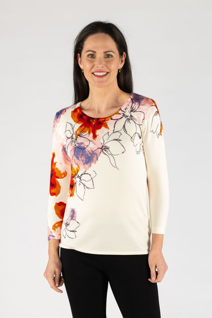 Jumper flower print round neck