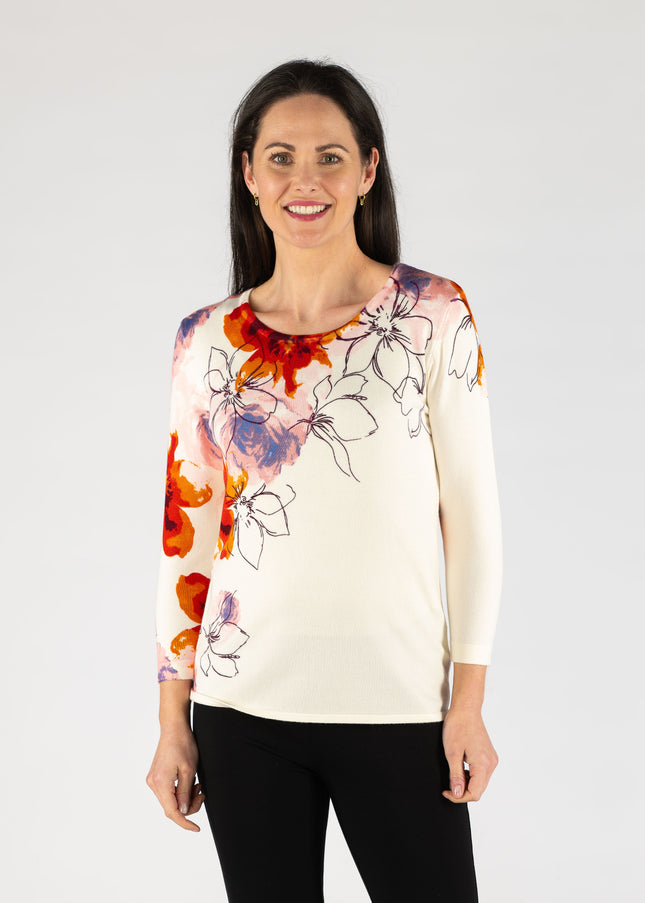 Jumper flower print round neck