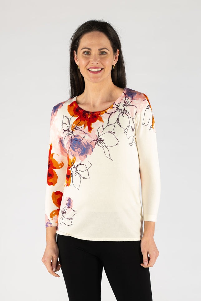 Jumper flower print round neck
