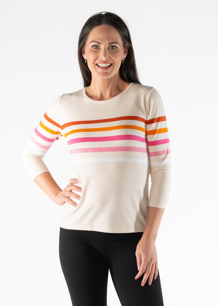 Jumper multi stripe round neck 3/4 sleeve