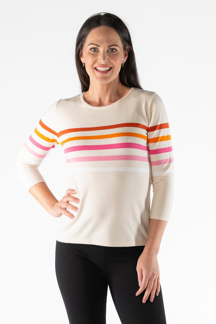 Jumper multi stripe round neck 3/4 sleeve
