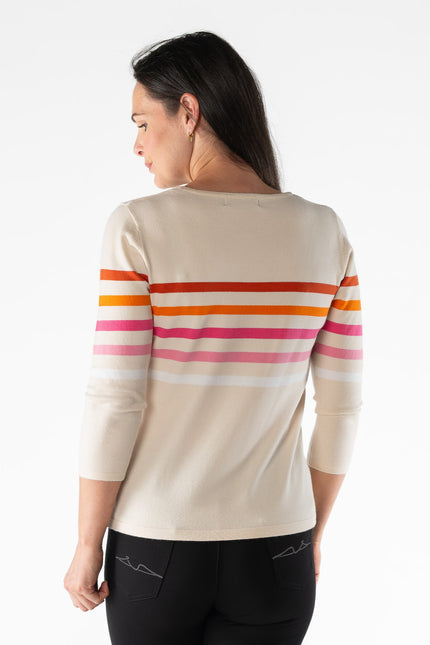 Jumper multi stripe round neck 3/4 sleeve
