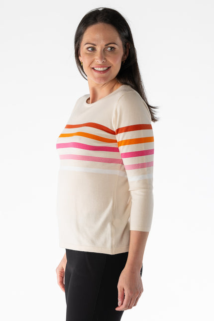 Jumper multi stripe round neck 3/4 sleeve