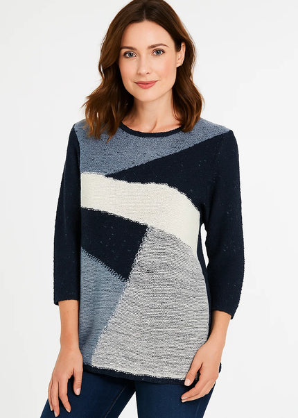 Jumper block pattern popcorn 3/4 sleeve