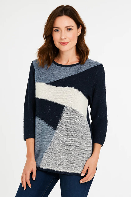Jumper block pattern popcorn 3/4 sleeve