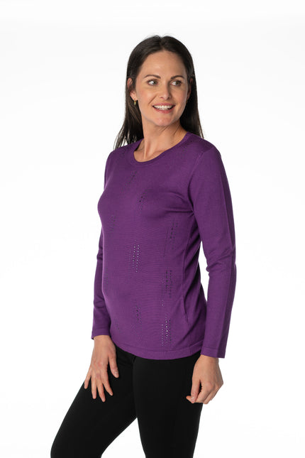 Jumper pearl stoned pattern long sleeve