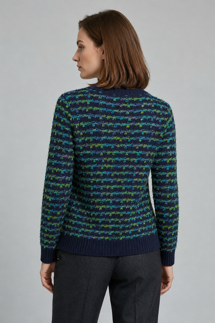 Jumper textured contrast round neck long sleeve