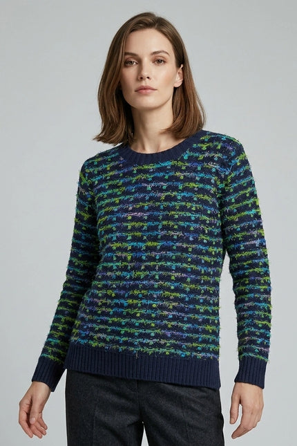 Jumper textured contrast round neck long sleeve