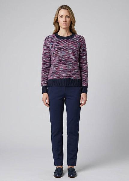 Jumper spot knit fluffy contrast round neck with long sleeve