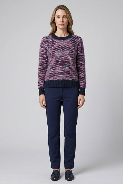 Jumper spot knit fluffy contrast round neck with long sleeve